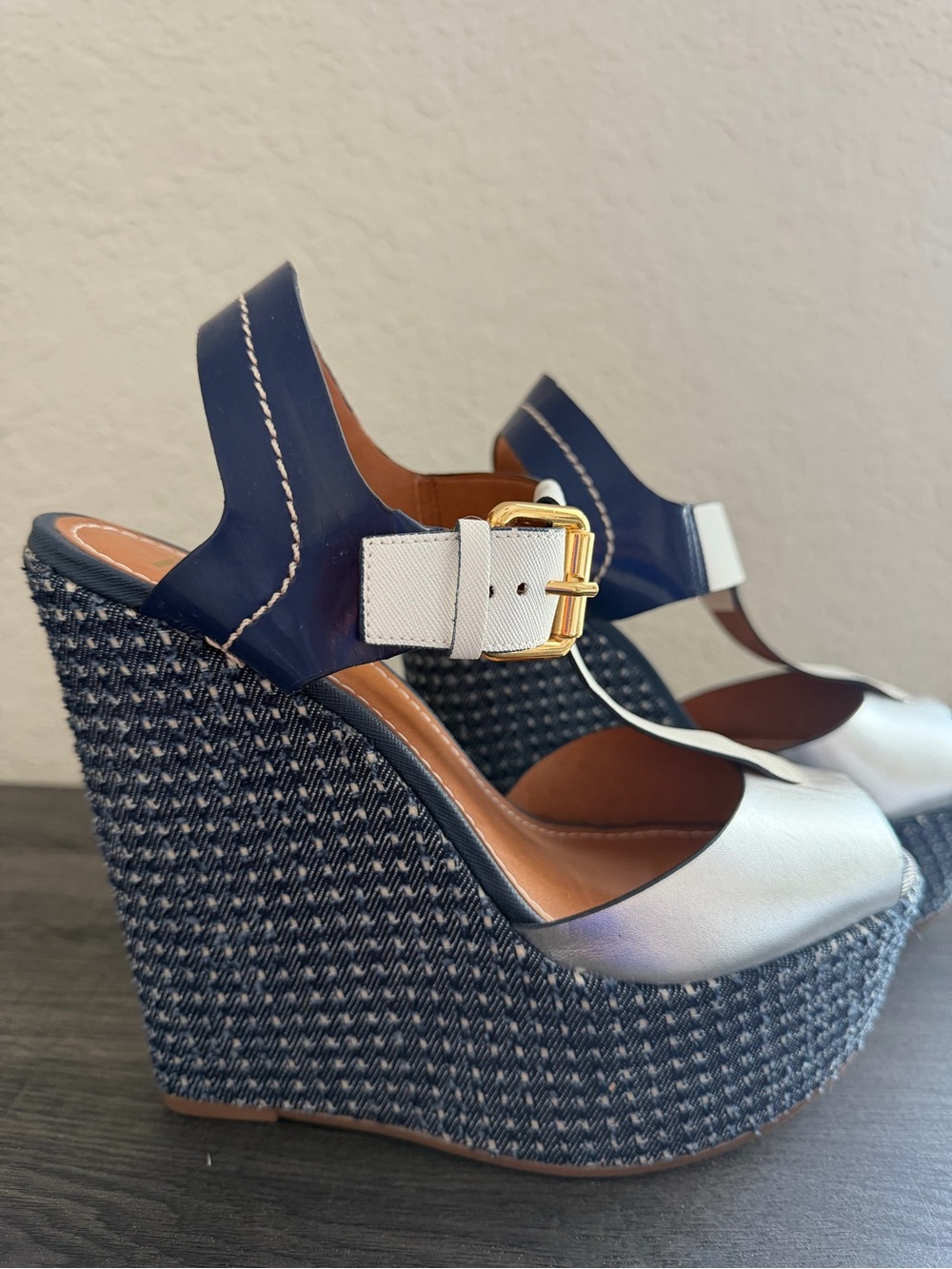 Idoré Navy Blue Platform Wedge Sandals Size 9 New